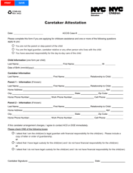 Document preview: Form CFWB-058 Caretaker Attestation - New York City