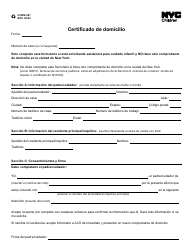 Document preview: Formulario CFWB-067 Certificado De Domicilio - New York City (Spanish)