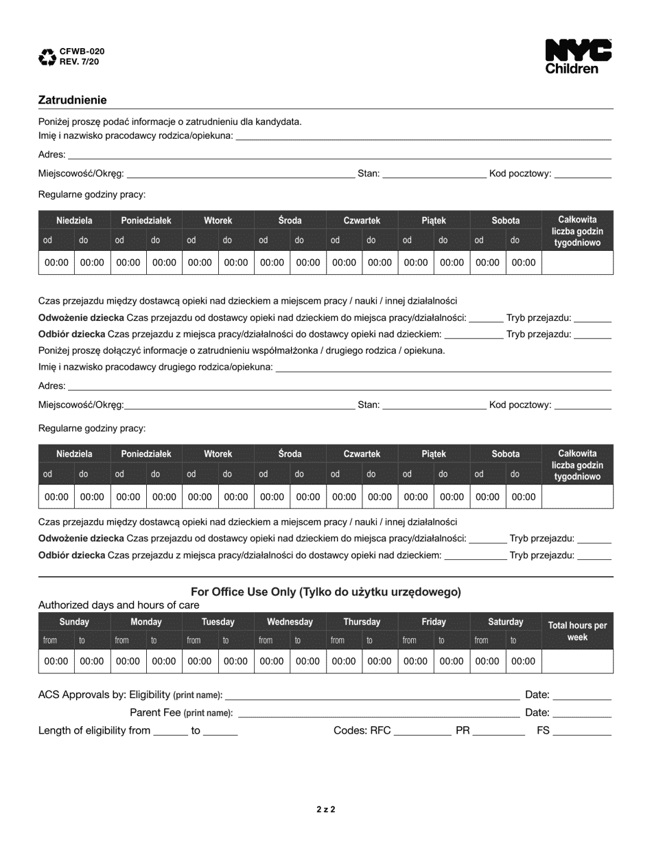 Form CFWB-020 - Fill Out, Sign Online And Download Fillable PDF, New ...