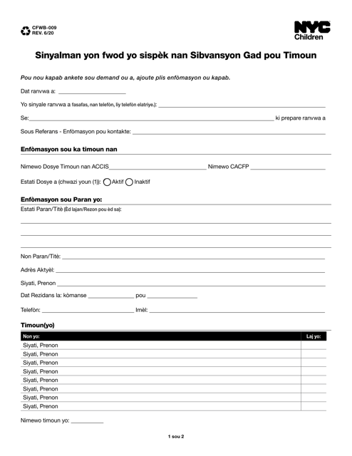 Form CFWB-009  Printable Pdf