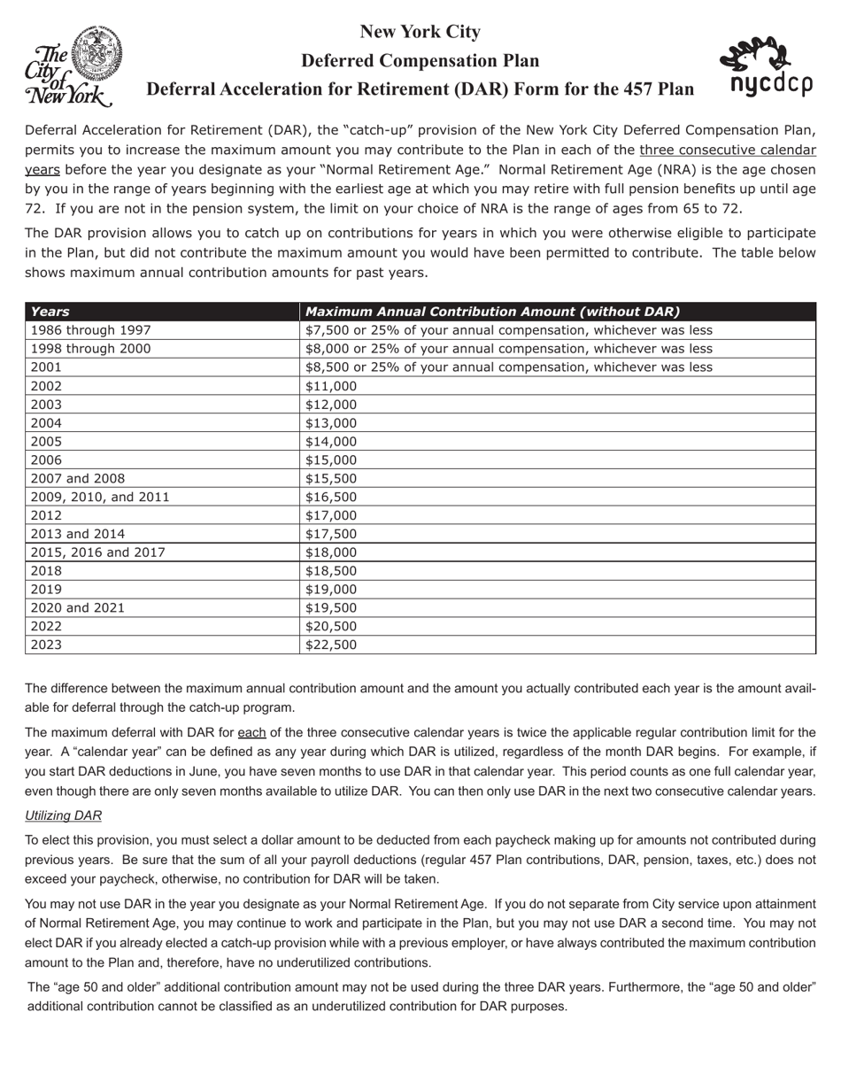 New York City 457 Deferred Compensation Plan Deferral Acceleration for