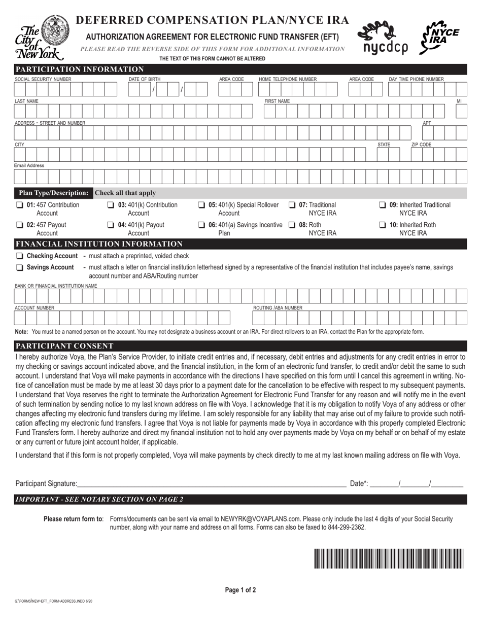 New York City Deferred Compensation Plan/Nyce Ira Authorization