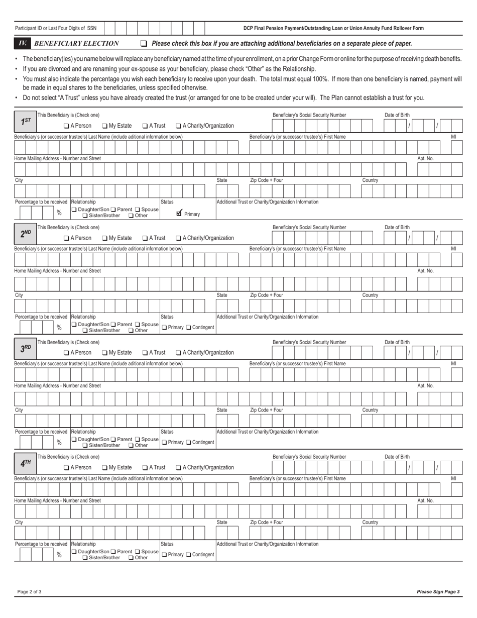 Deferred Compensation Plan Final Pension Payment / Outstanding Loan or Union Annuity Fund Rollover Form - New York City, Page 2