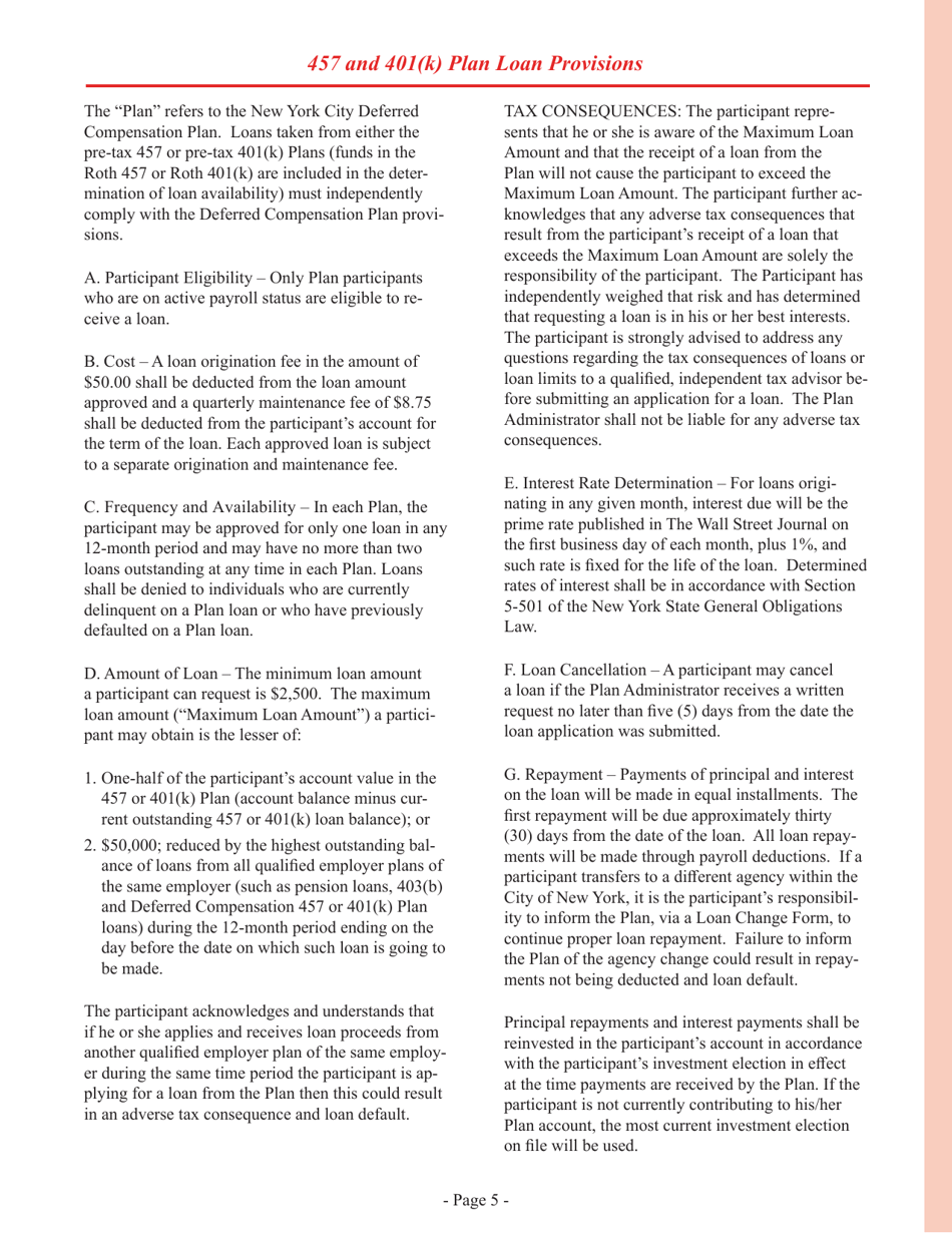 Eferred Compensation Plan Loan Application - New York City, Page 5