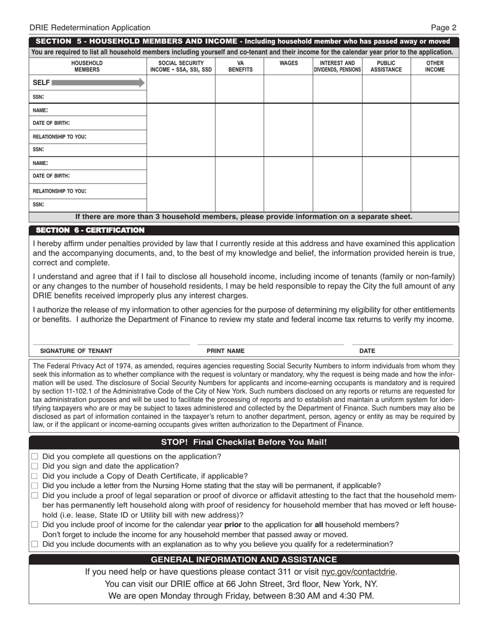 Disability Rent Increase Exemption (Drie) Redetermination Application - New York City, Page 2