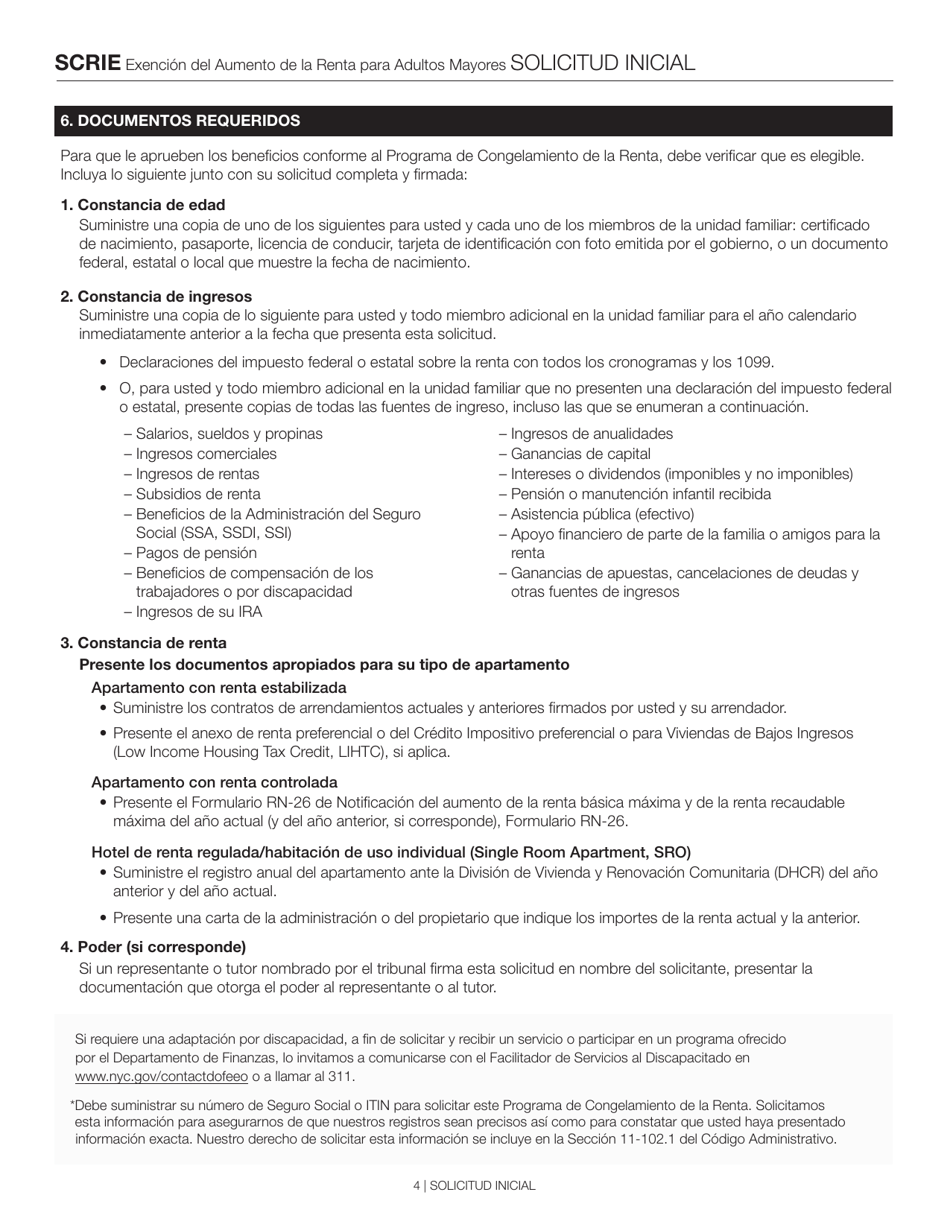 Exencion Del Aumento De La Renta Para Personas De Edad Avanzada Solicitud Inicial - New York City (Spanish), Page 4