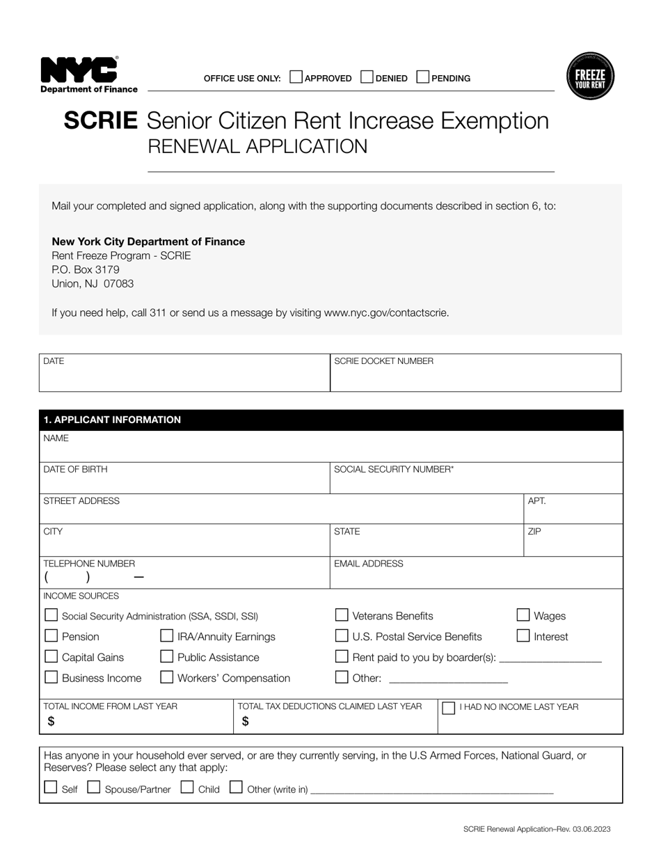 New York City Senior Citizen Rent Increase Exemption Renewal