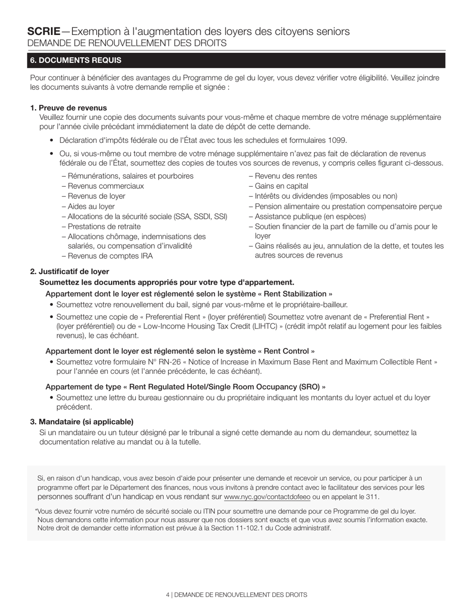 Senior Citizen Rent Increase Exemption Renewal Application - New York City (French), Page 4