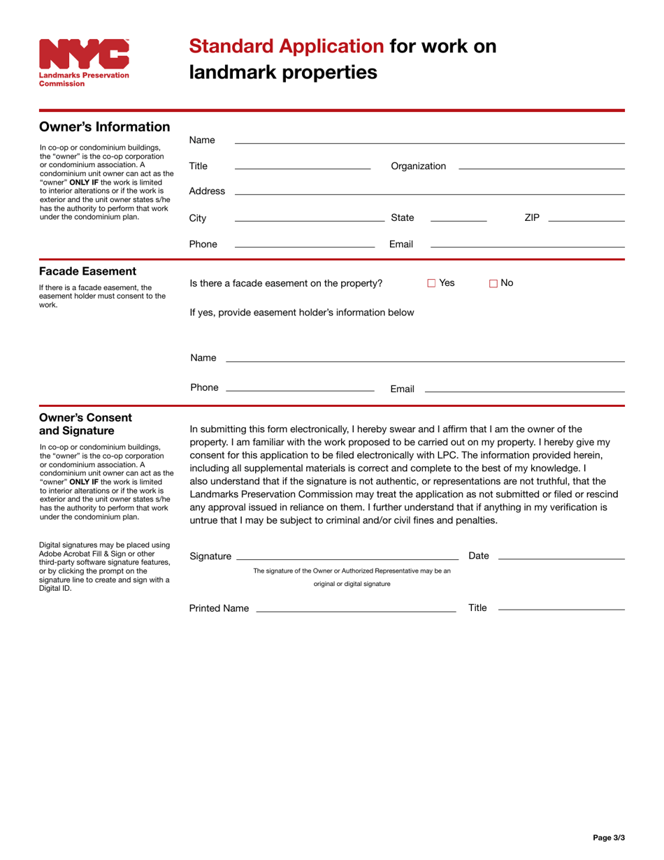 Standard Application for Work on Landmark Properties - New York City, Page 3