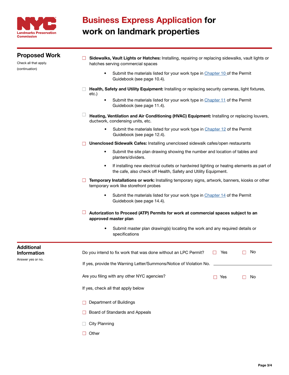 Business Express Application for Work on Landmark Properties - New York City, Page 3