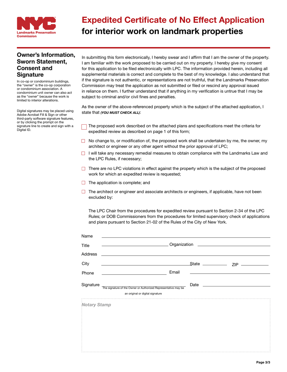 Expedited Certificate of No Effect Application for Interior Work on Landmark Properties - New York City, Page 3