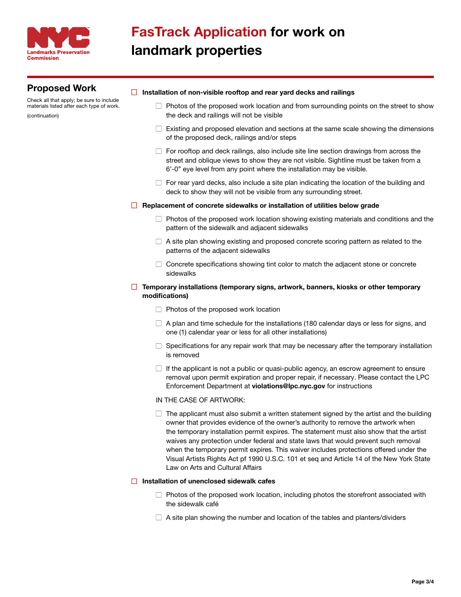 Fastrack Application for Work on Landmark Properties - New York City, Page 3