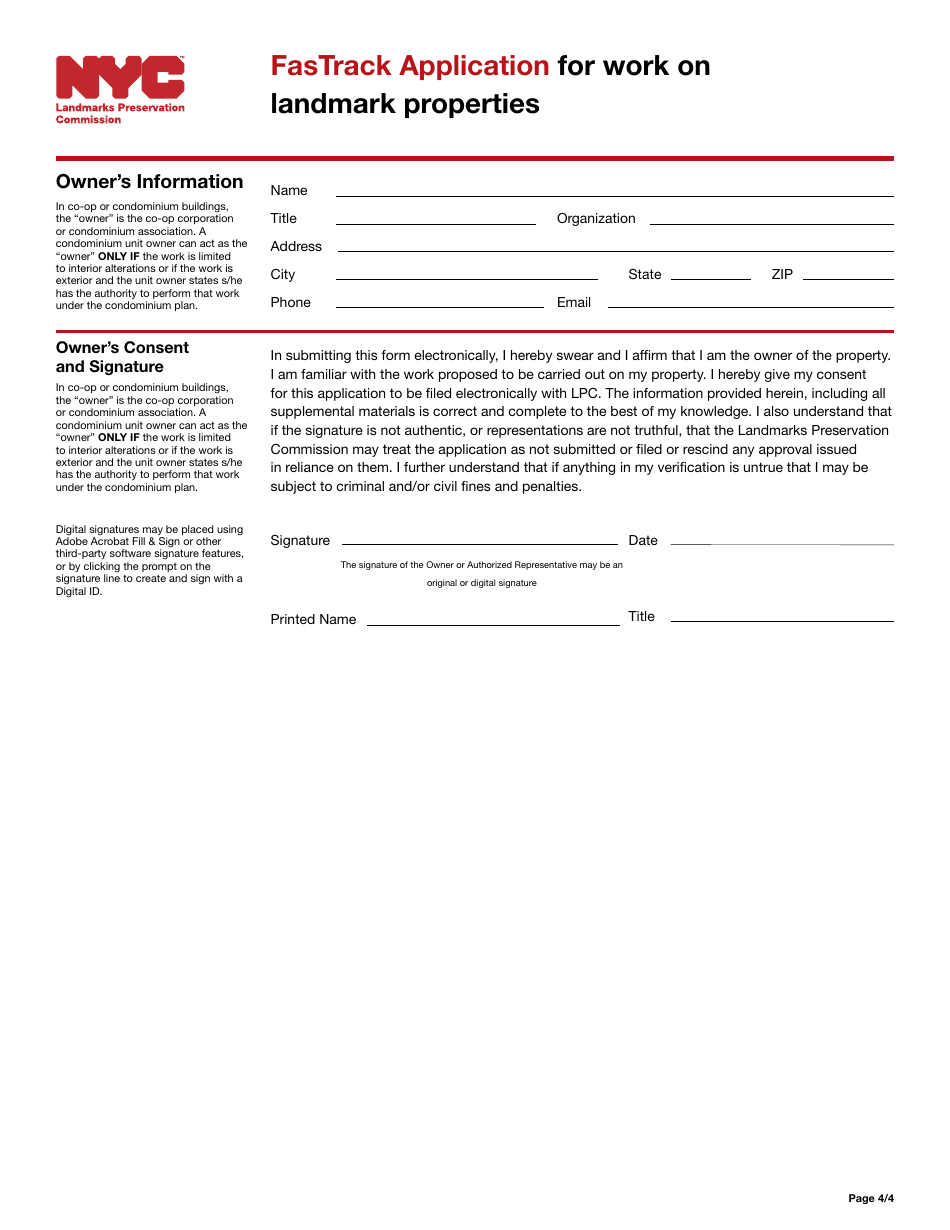 Fastrack Application for Work on Landmark Properties - New York City, Page 4