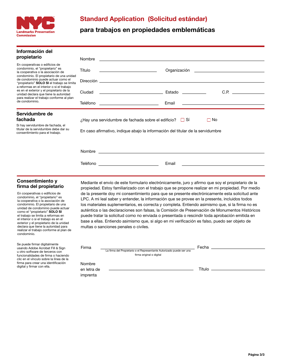 Solicitud Estandar Para Trabajos En Propiedades Historicas - New York City (Spanish), Page 3