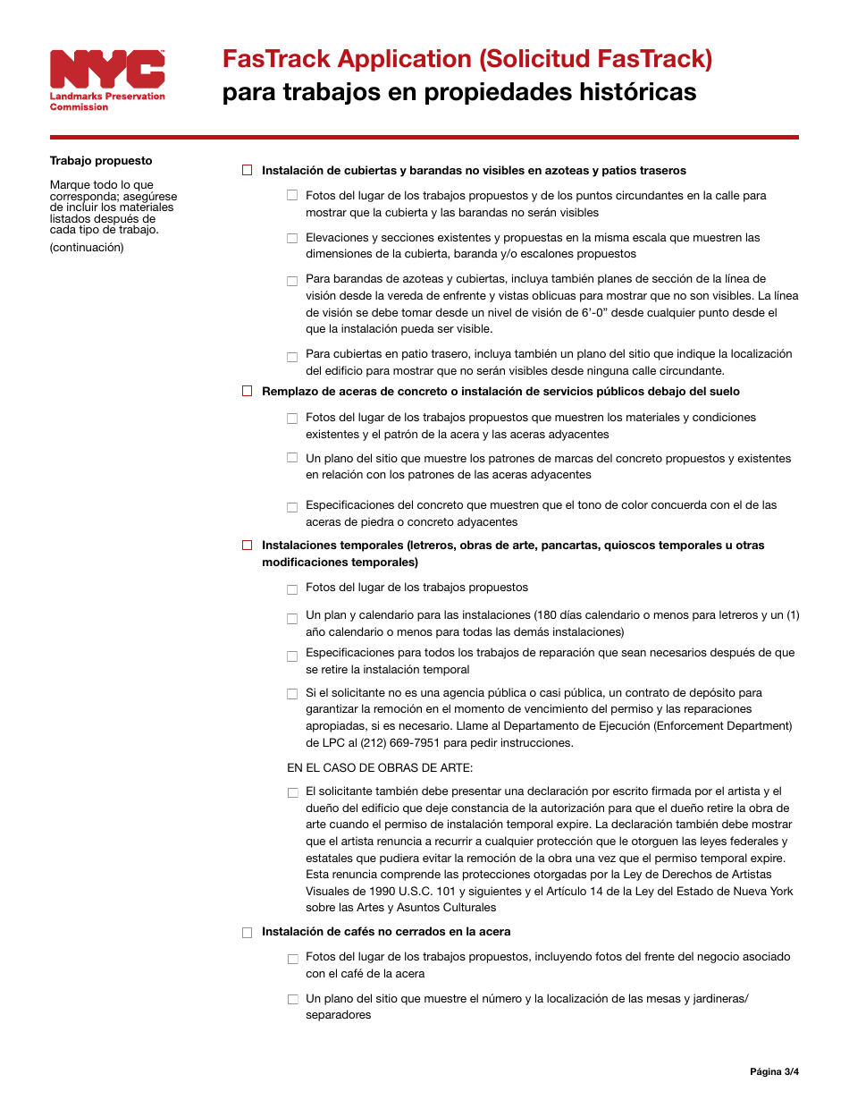 Solicitud Fastrack Para Trabajos En Propiedades Historicas - New York City (Spanish), Page 3