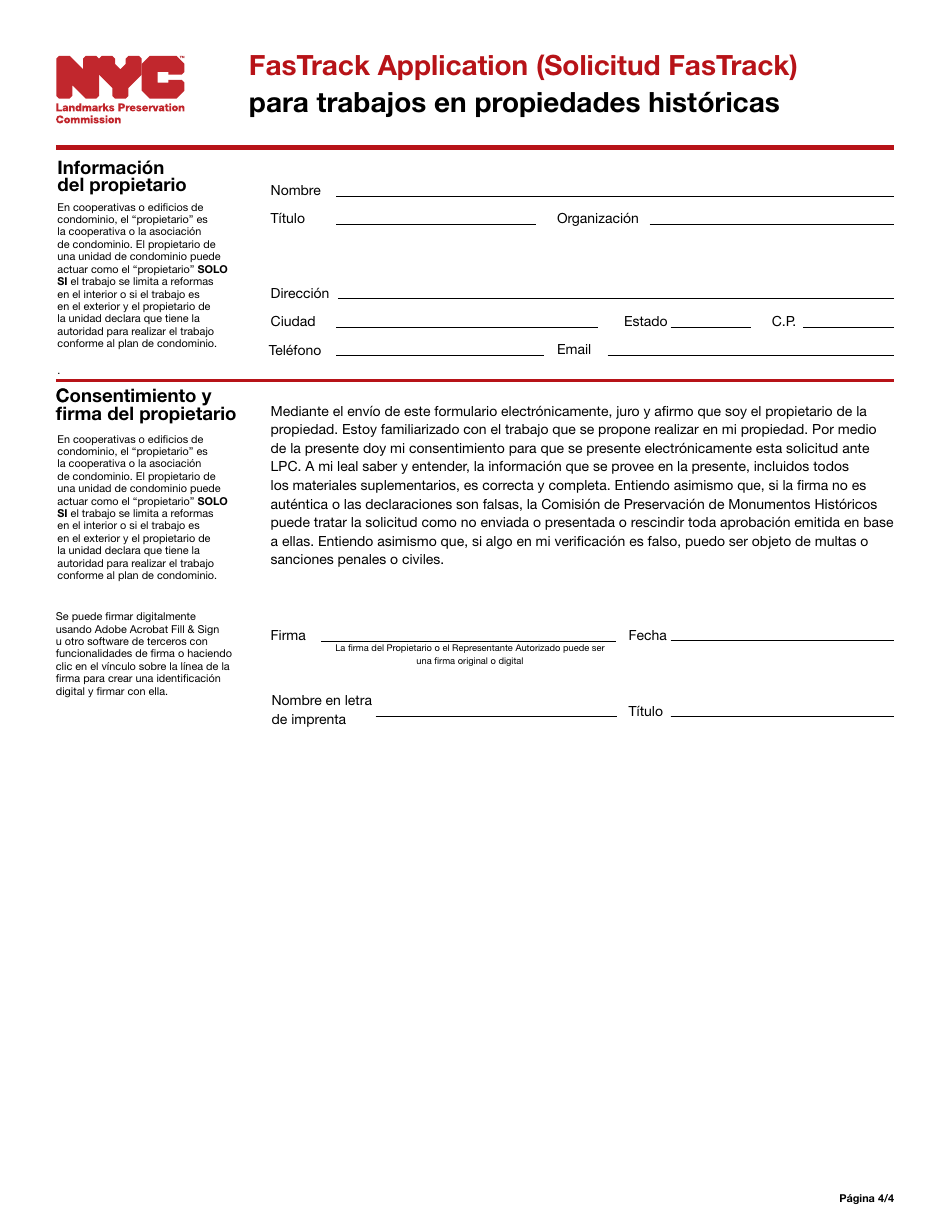 Solicitud Fastrack Para Trabajos En Propiedades Historicas - New York City (Spanish), Page 4