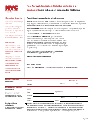 Document preview: Solicitud Posterior a La Aprobacion Para Trabajos En Propiedades Historicas - New York City (Spanish)