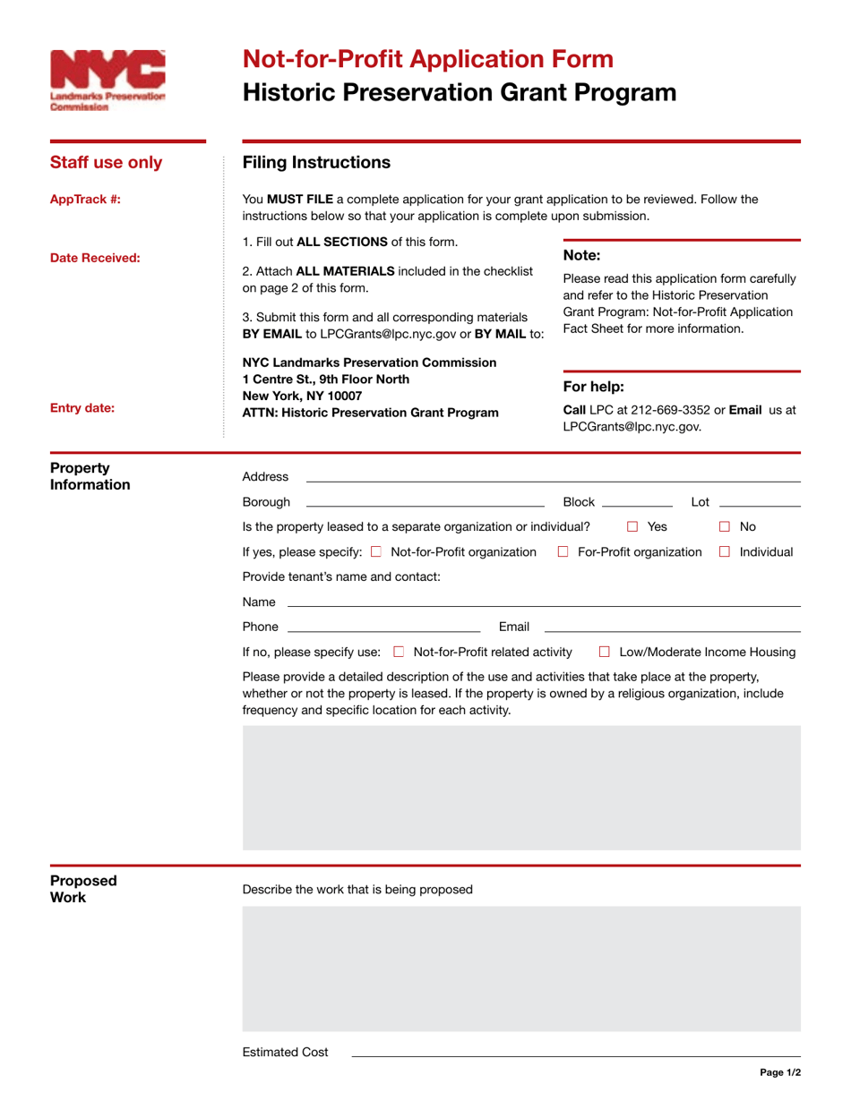 Not-For-Profit Application Form - Historic Preservation Grant Program - New York City, Page 3