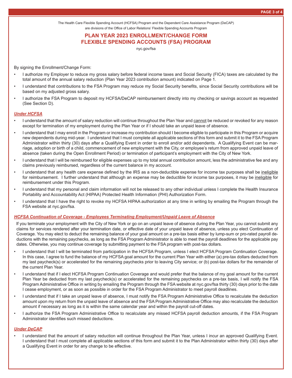 2023 New York City Plan Year Enrollment/Change Form Flexible Spending