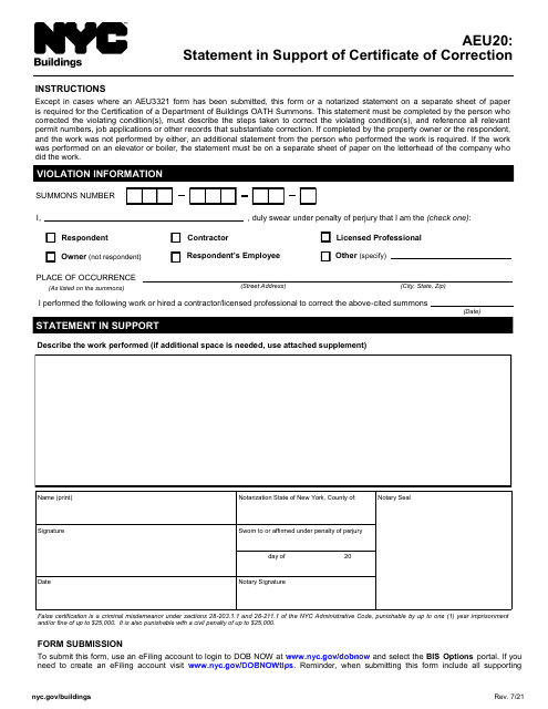 Form AEU20  Printable Pdf