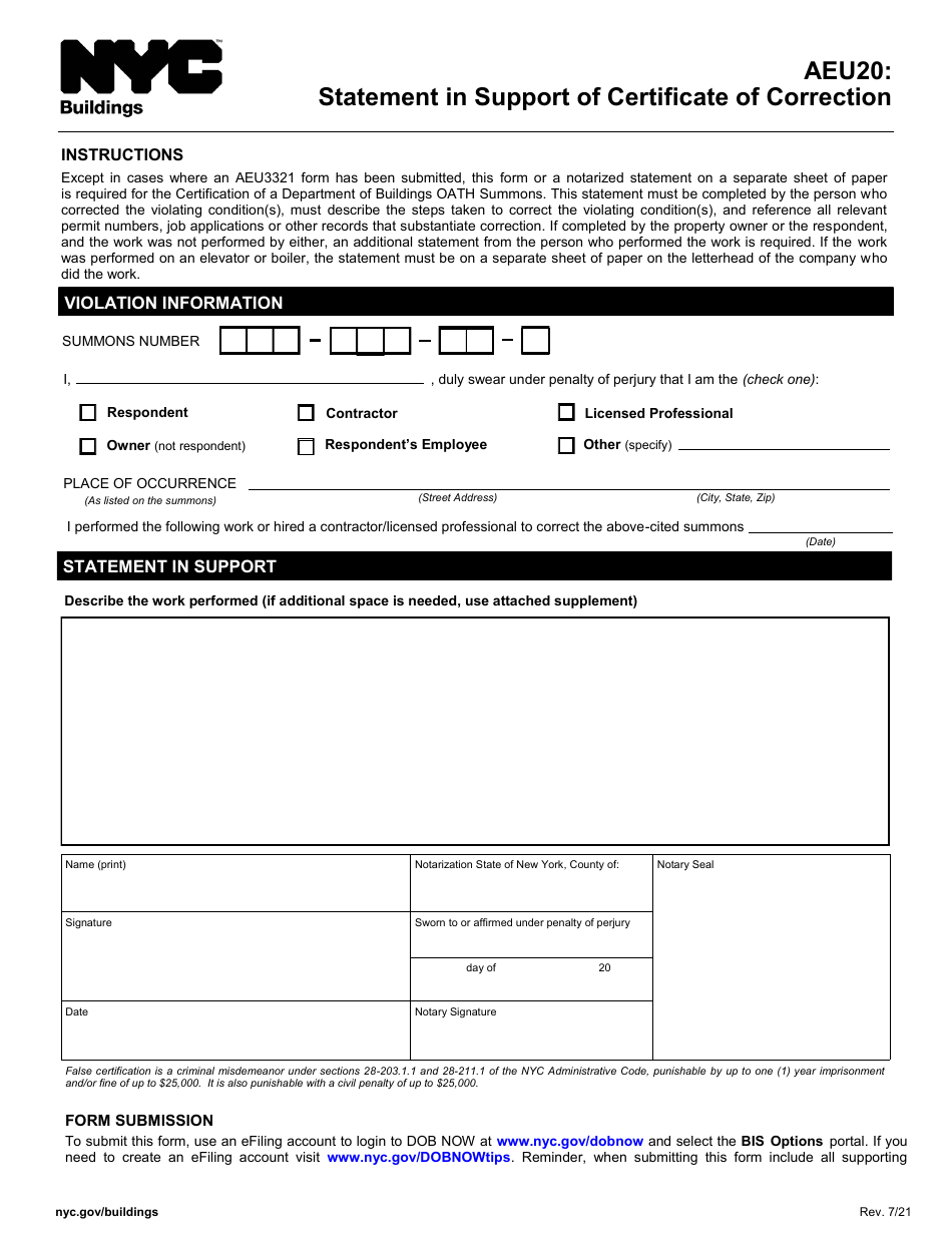 Form AEU20 Fill Out Sign Online and Download Fillable PDF New York