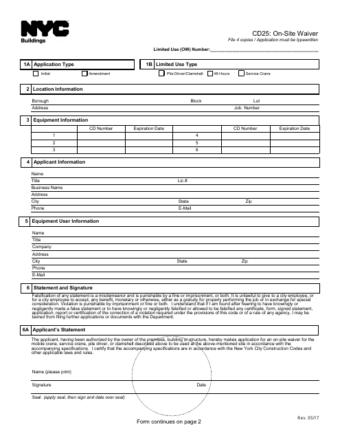 Form CD25 On-Site Waiver - New York City