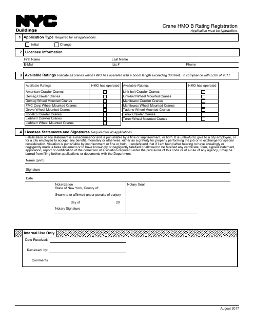 Crane HMO B Rating Registration - New York City