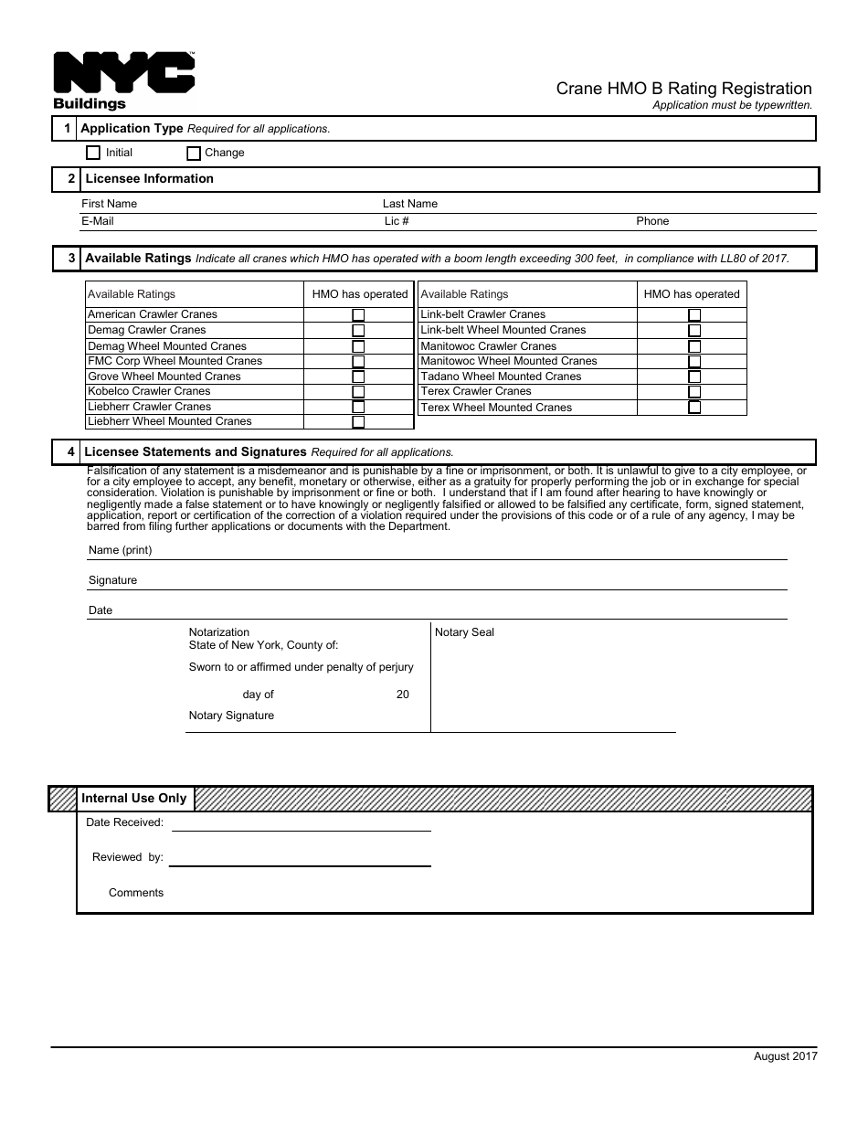 Crane HMO B Rating Registration - New York City, Page 1
