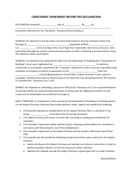 Document preview: Caretakers' Apartment Restrictive Declaration - New York City