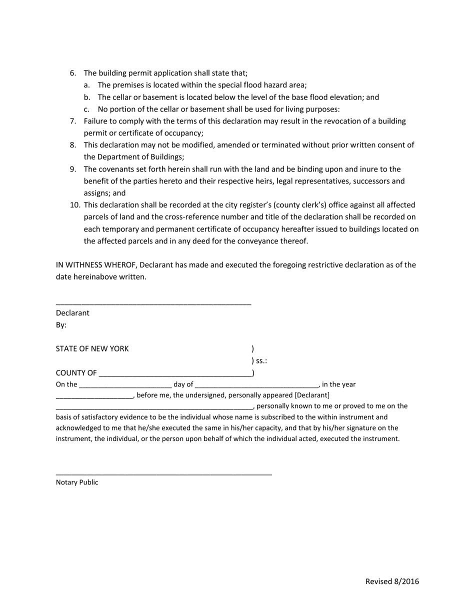 Flood Zone Restrictive Declaration: 1968 Code Form - New York City, Page 2