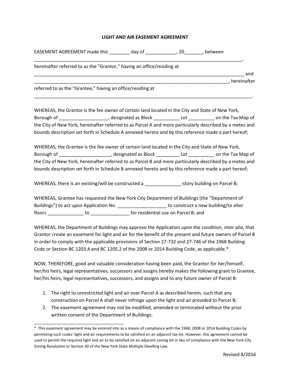 Light and Air Easement Agreement - New York City, Page 1