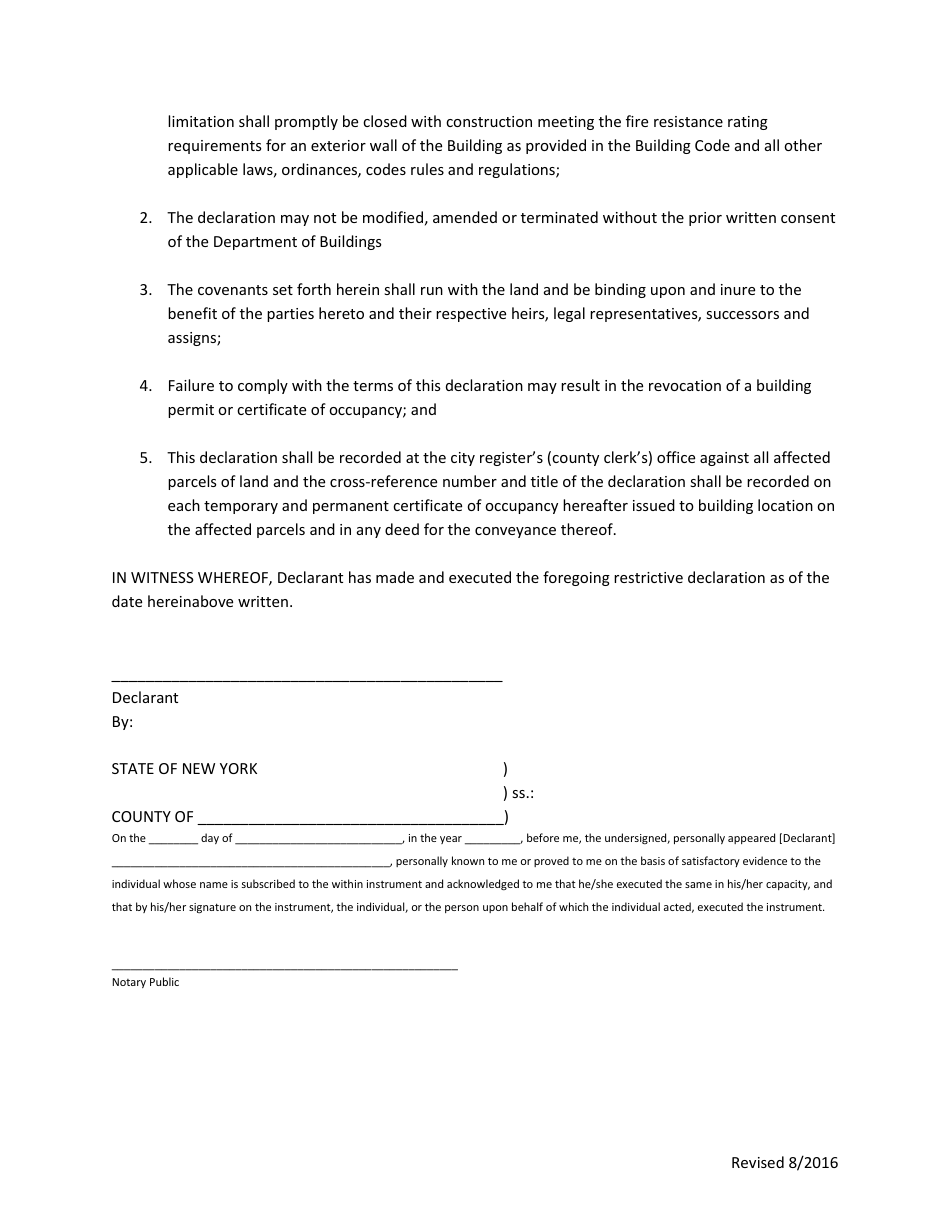 New York City Lotline Window Restrictive Declaration - Fill Out, Sign ...