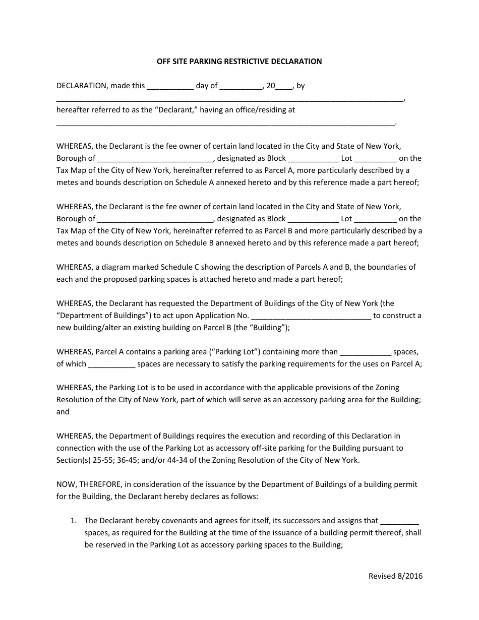 Off Site Parking Restrictive Declaration - New York City, Page 1