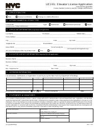 Document preview: Form LIC2-EL Elevator License Application - New York City
