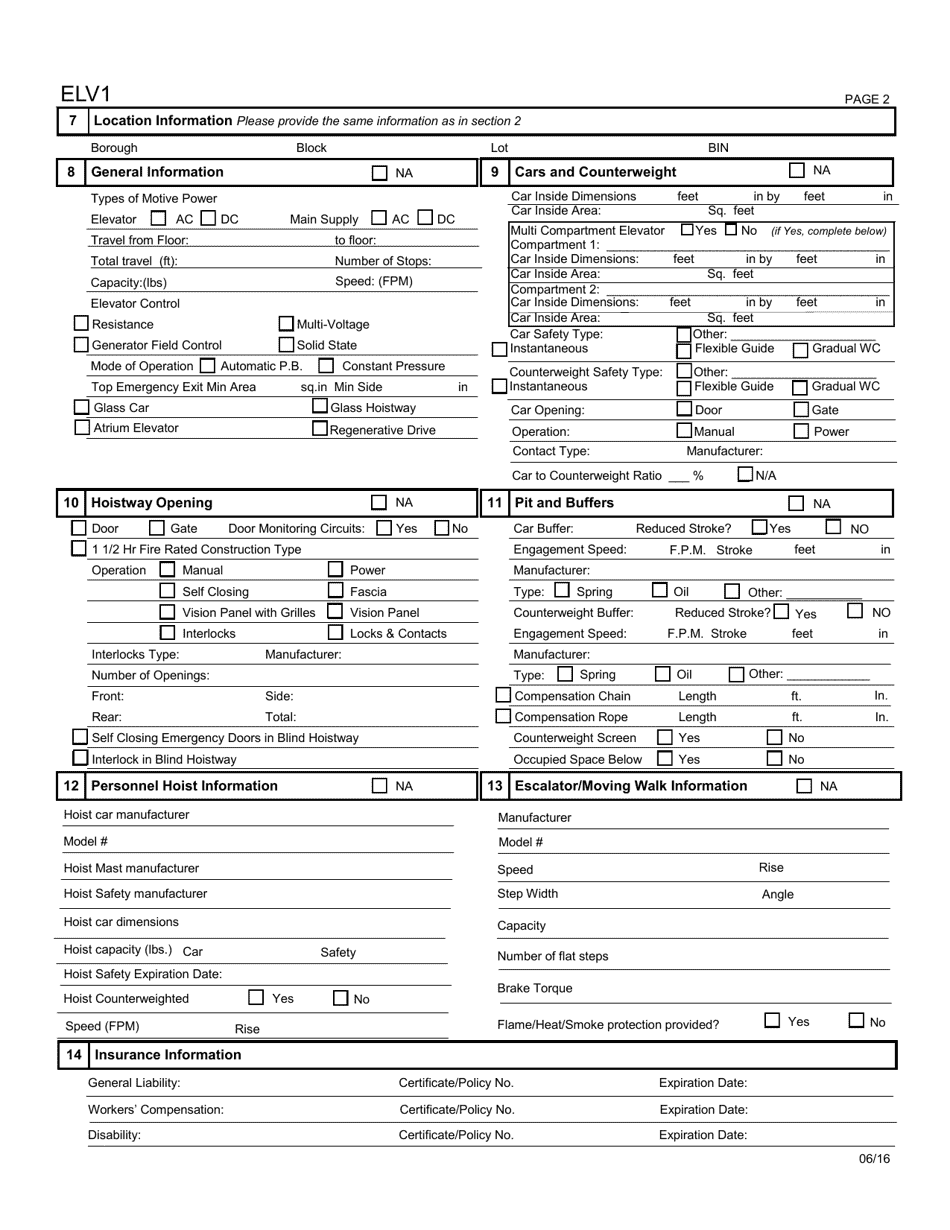 Form ELV1 Elevator Application - New York City, Page 2