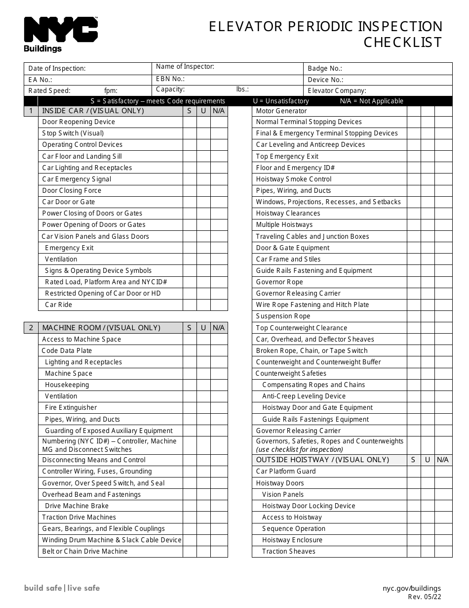 New York City Elevator Periodic Inspection Checklist - Fill Out, Sign ...