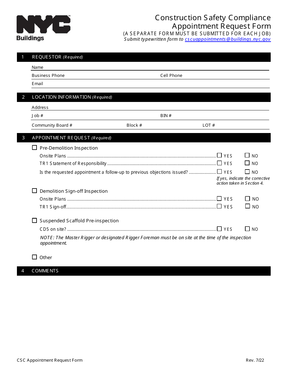 Construction Safety Compliance Appointment Request Form - New York City, Page 1