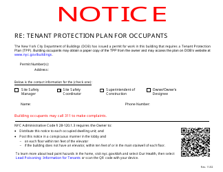 Document preview: Notice Regarding Tenant Protection Plan for Occupants - New York City