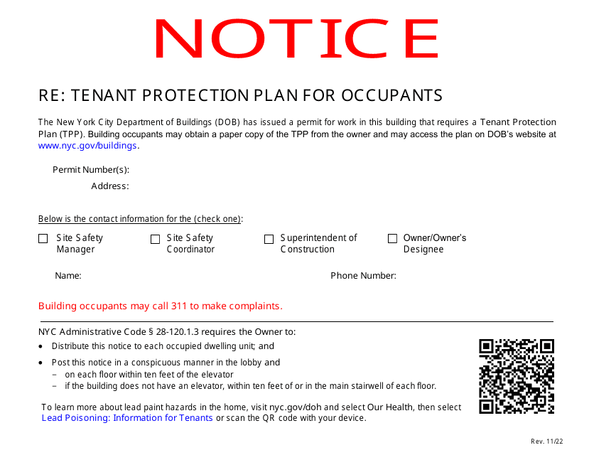 Notice Regarding Tenant Protection Plan for Occupants - New York City