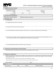 Document preview: Form OTCR1 Alternative Material Acceptance Criteria Application - New York City
