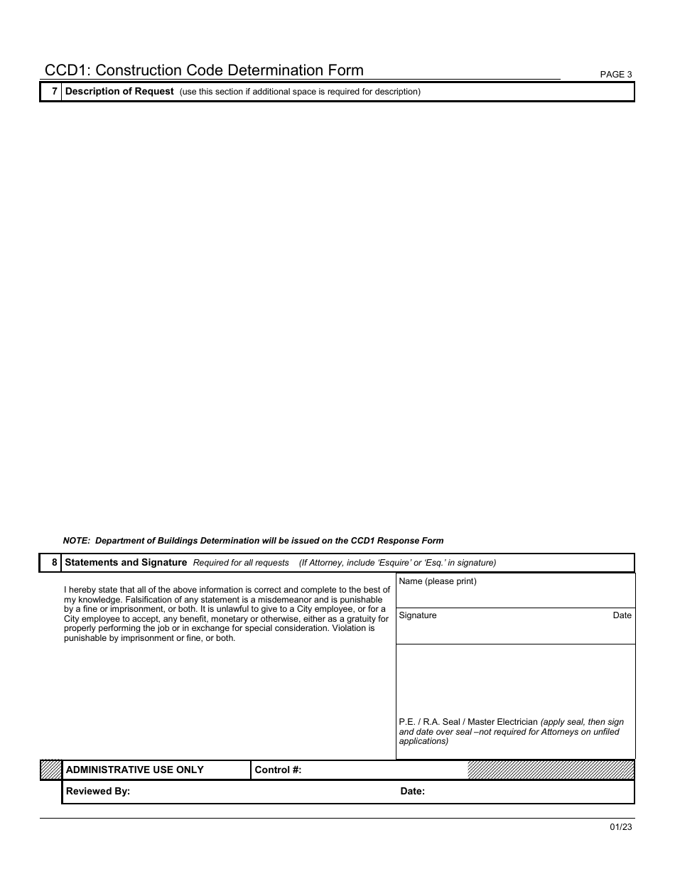 Form CCD1 Construction Code Determination Form - New York City, Page 3