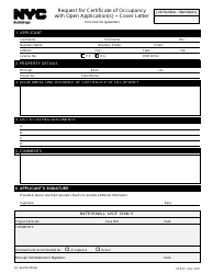 Document preview: Form PER20 Request for Certificate of Occupancy With Open Application(S) - Cover Letter - New York City
