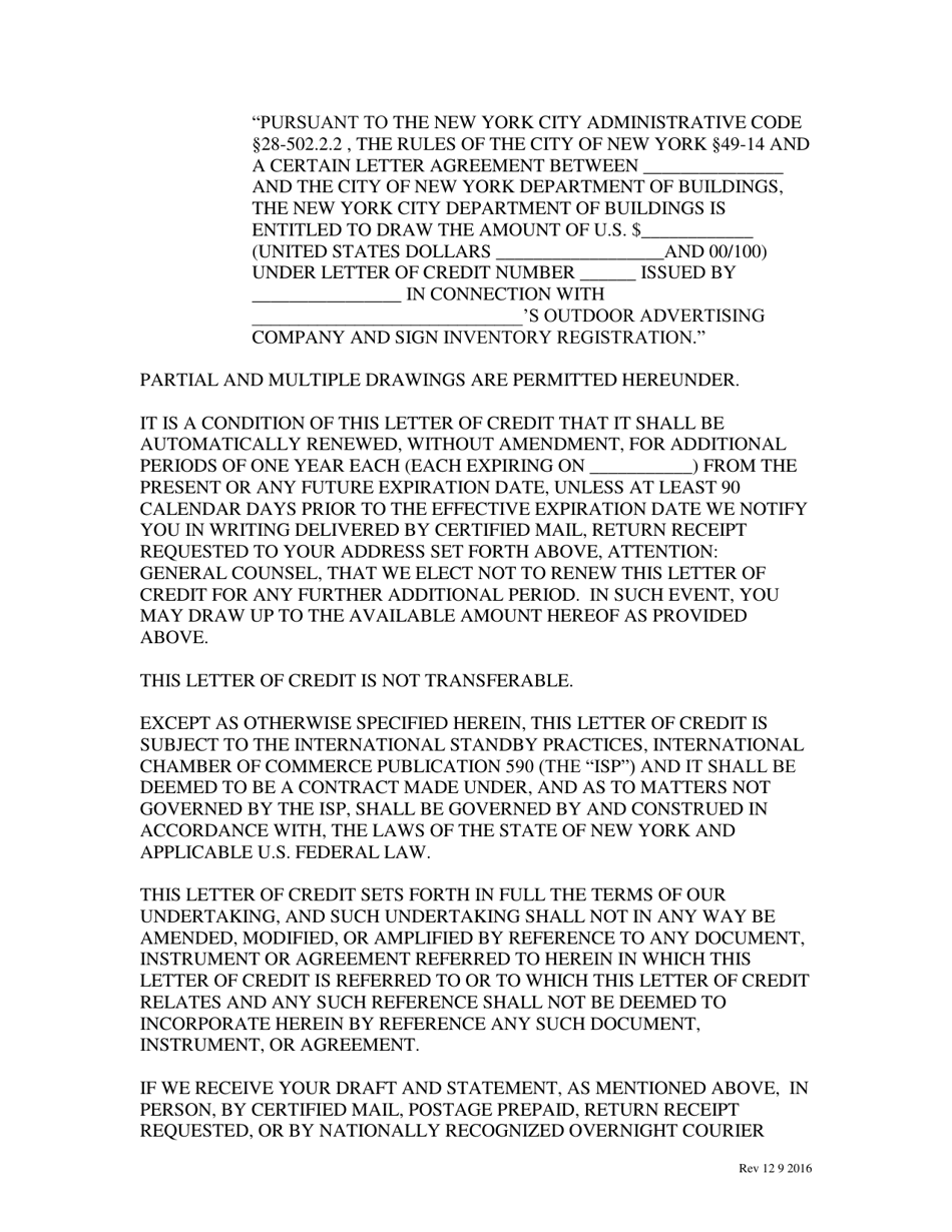 Draft Letter of Credit Form (On Bank Stationary) - New York City, Page 2