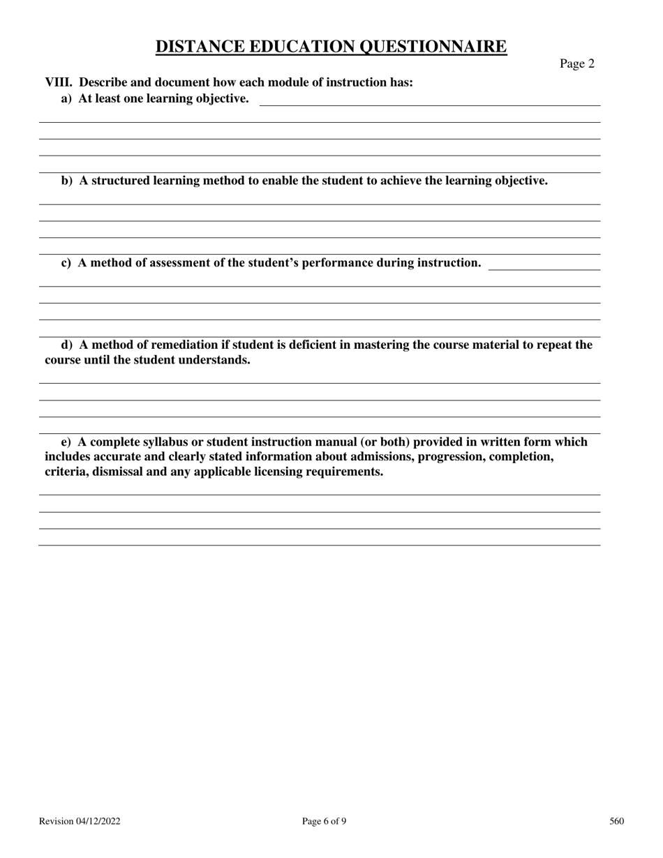 Form 560 Real Estate Sales Pre-licensing Education Course Application - Nevada, Page 6
