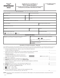 Maryland Form MW506AE Application for Certificate of Full or Partial Exemption - Maryland