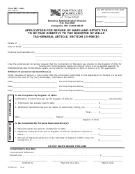 Document preview: Form MET-2 ADJ (COT/RAD-032) Application for Refund of Maryland Estate Tax to Be Paid Directly to the Register of Wills Tax-General Article, Section 13-906(B) - Maryland