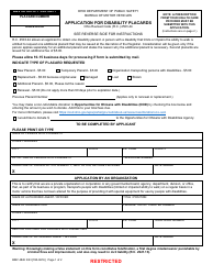 Form BMV4826 Application for Disability Placards - Ohio