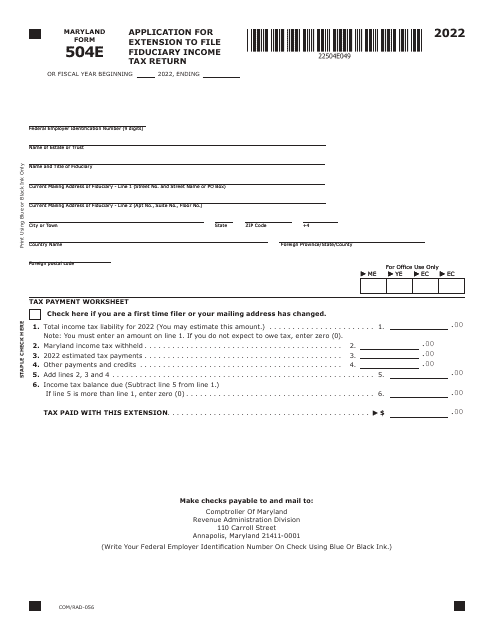 Maryland Form 504E (COM/RAD-056) 2022 Printable Pdf