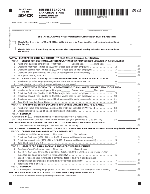 Maryland Form 504CR (COM/RAD-057) 2022 Printable Pdf