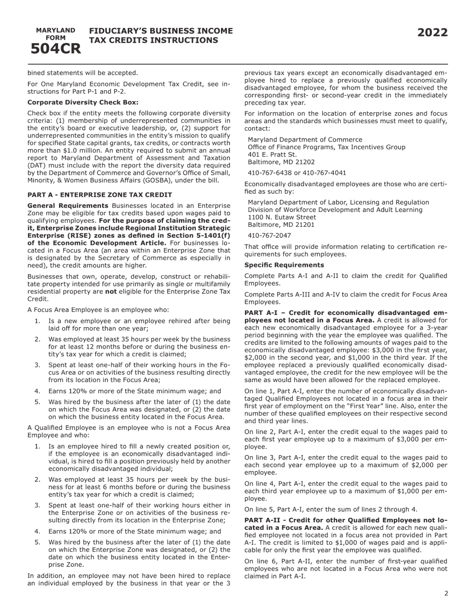 Maryland Form 504CR (COM / RAD-057) Business Income Tax Credits for Fiduciaries - Maryland, Page 10